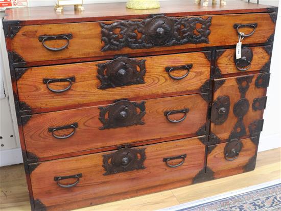 A Korean elm chest with wrought iron mounts W.117cm